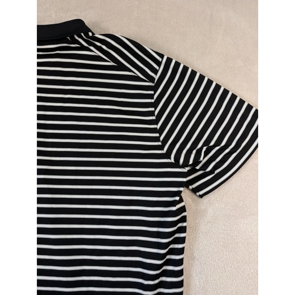 Nike Dri Fit Golf Polo Men XL Black White Striped Texans Shield Performance Polo